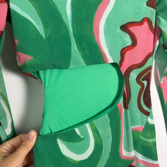 BNWT !! Topshop :: Swirl Cut Out Midi Dress Green Pink Size S/4-6 :: WICKED - Picture 12 of 14